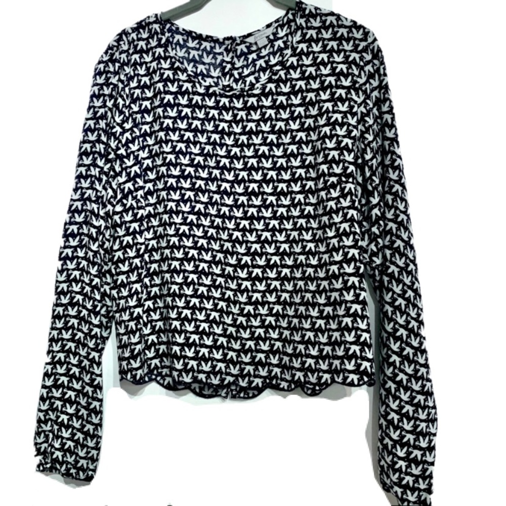 Lorimer NYC Dove Scallop Hem Navy Cropped Blouse